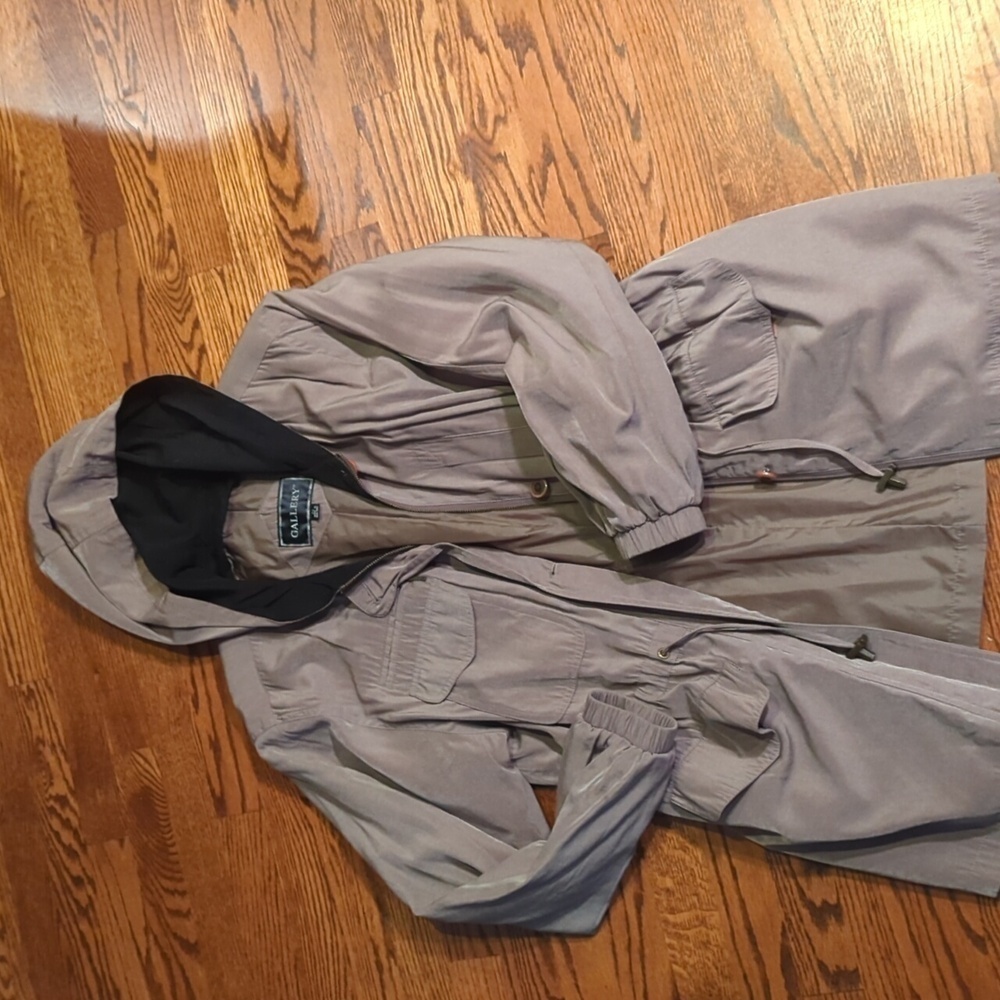 Vtg Gallery tan hooded zip front anorak utility Chore Coat long jacket sz XS - Picture 7 of 13